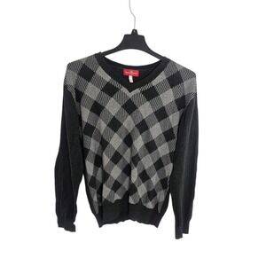 Marc‎ Ecko Cut & Sew Argyle SweaterSize XL Black Heather Gray Long Sleeve